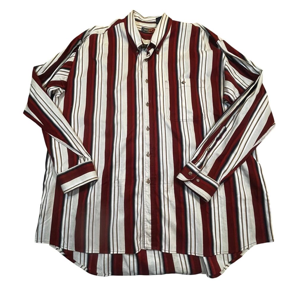 Vintage REPP LTD Striped‎ Button Down Shirt 3XT Tall Red White Cotton Classic